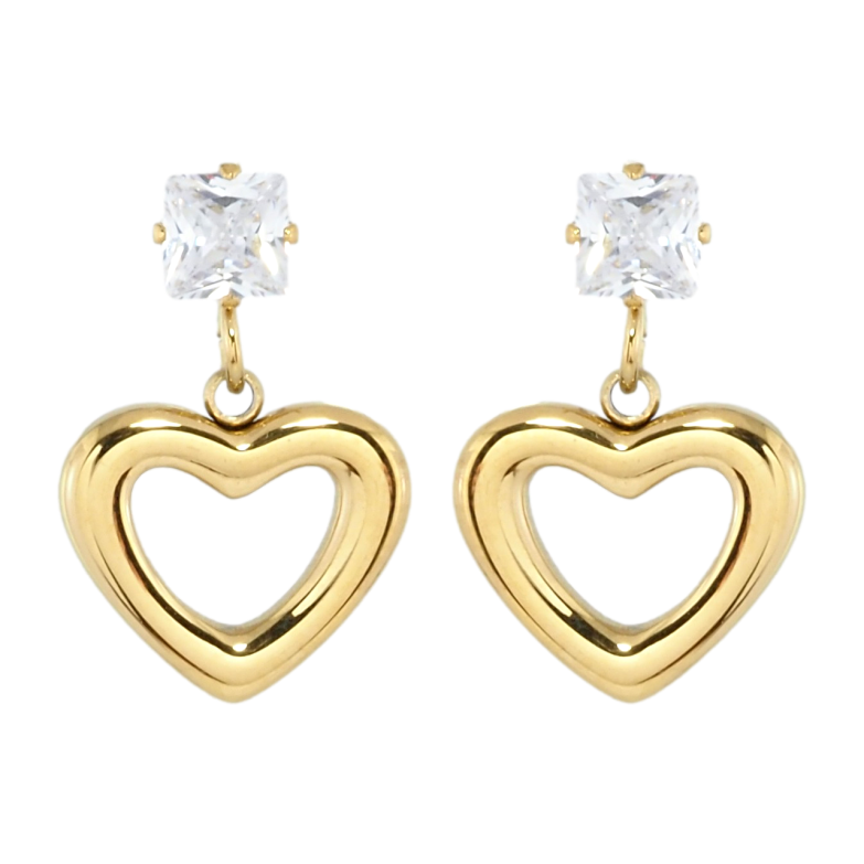 Сережки Xuping TTM Stainless Steel колір 14K пусети Сердечки фото №1