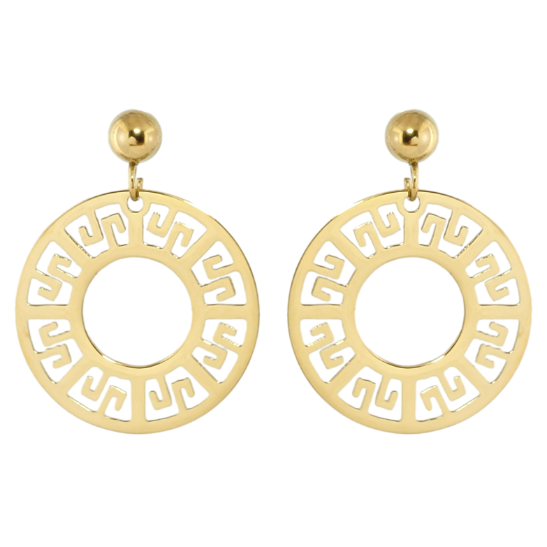 Серьги Xuping TTM Stainless Steel цвет 14K пусеты Круглые резные подвески фото №1