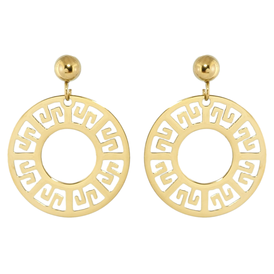 Серьги Xuping TTM Stainless Steel цвет 14K пусеты Круглые резные подвески фото №1