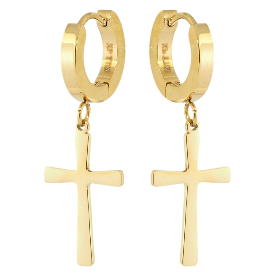 Сережки Xuping TTM Stainless Steel колір 14K підвіски на колечках Хрестики фото №1