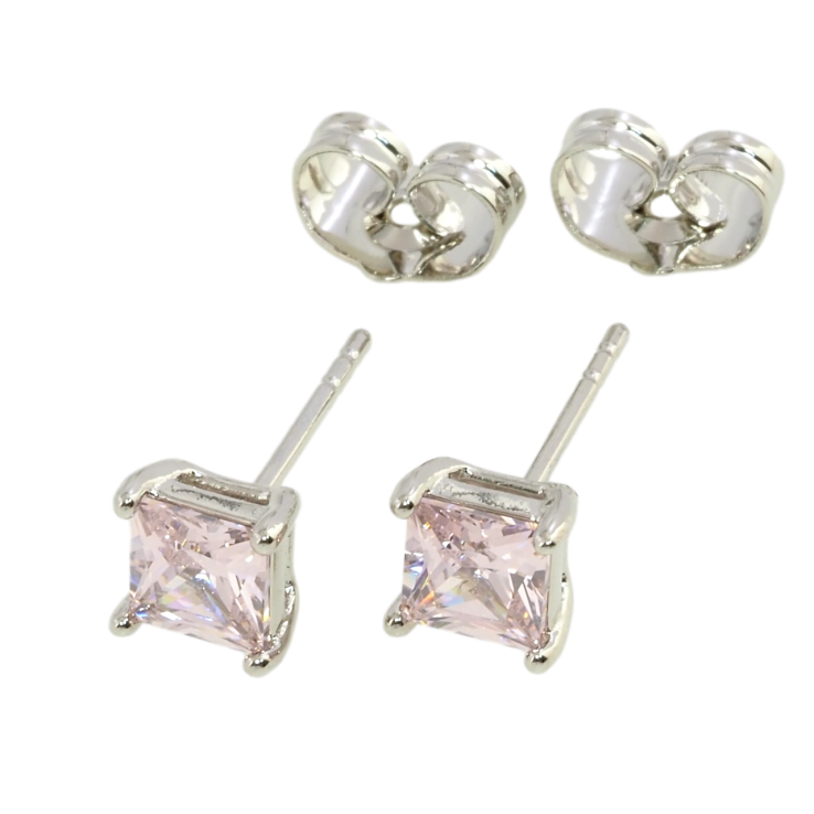 Серьги Xuping Родий пусеты Розовые фианиты 5х5мм фото №20