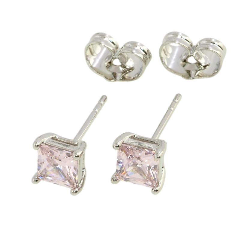 Сережки Xuping Родій пусети Рожеві фіаніти 5х5мм фото №1