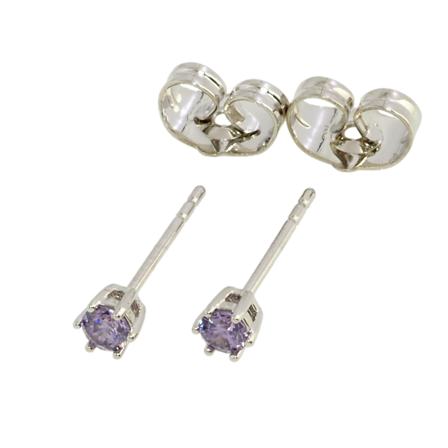 Серьги Xuping Родий пусеты Сиреневые фианиты ø 3мм фото №1