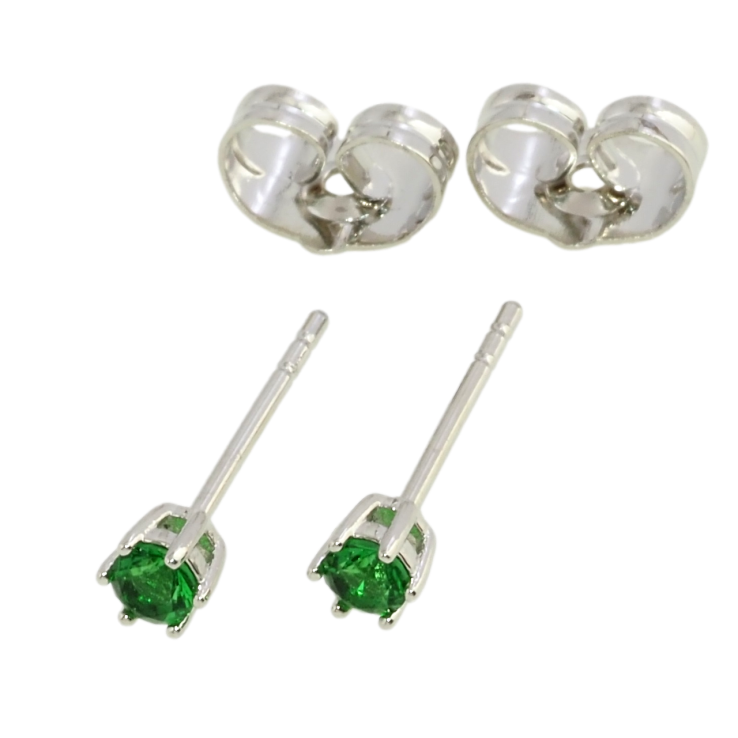 Серьги Xuping Родий пусеты Зеленые фианиты ø 3мм фото №3