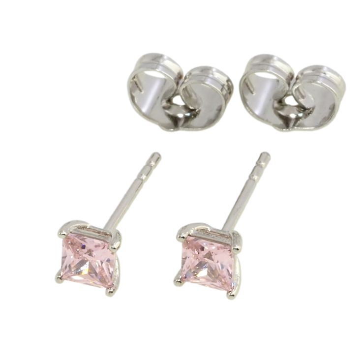 Серьги Xuping Родий пусеты Розовые фианиты 4х4мм фото №3