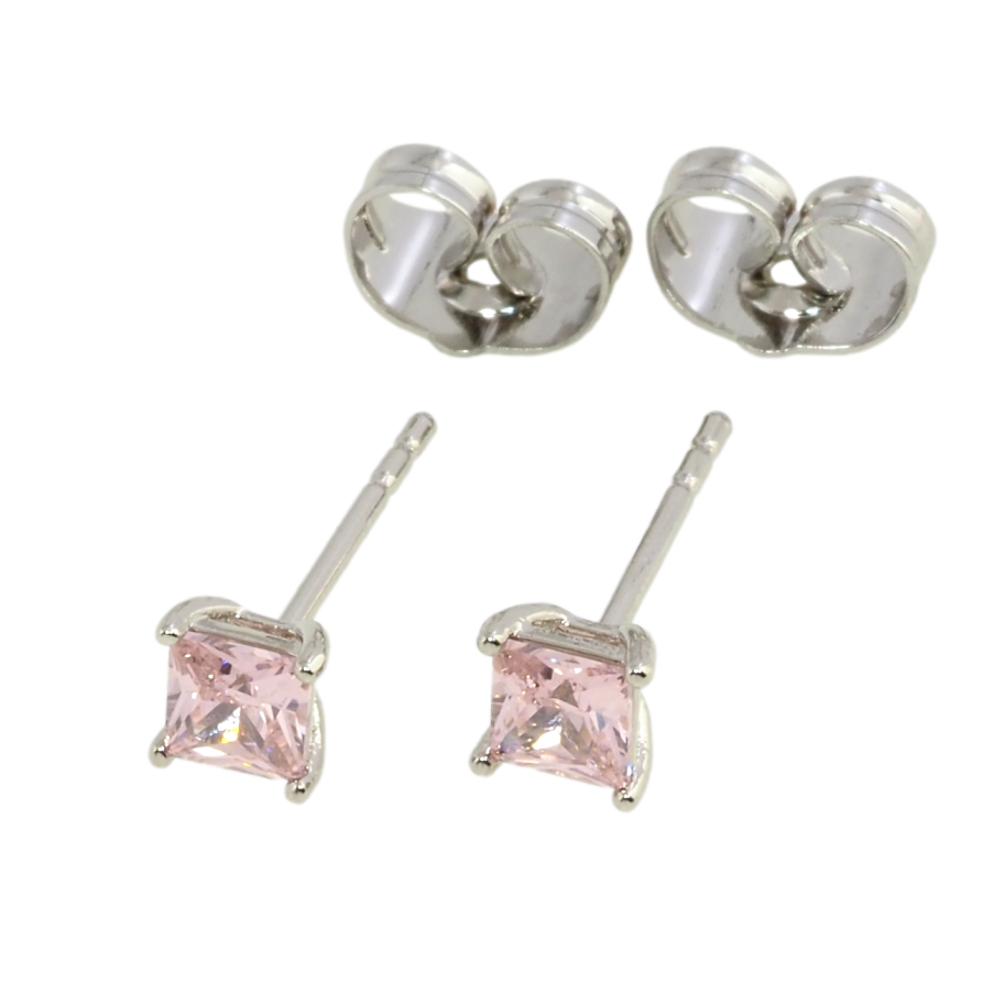 Серьги Xuping Родий пусеты Розовые фианиты 4х4мм фото №1