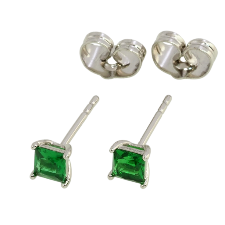 Серьги Xuping Родий пусеты Зеленые фианиты 4х4мм фото №4