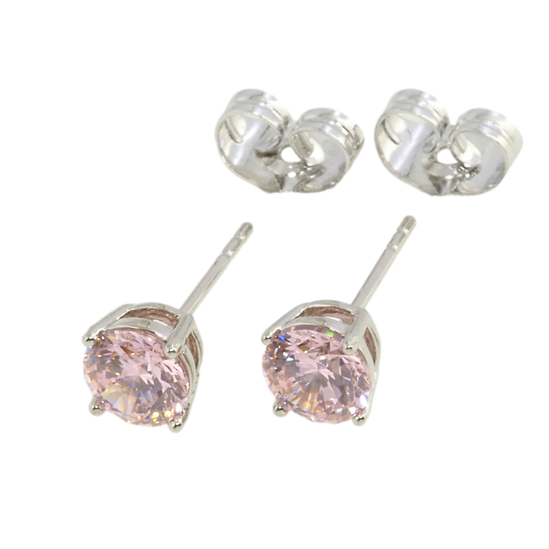 Сережки Xuping Родій пусети Рожеві фіаніти в 4-х крапановій оправі ø 6мм фото №1