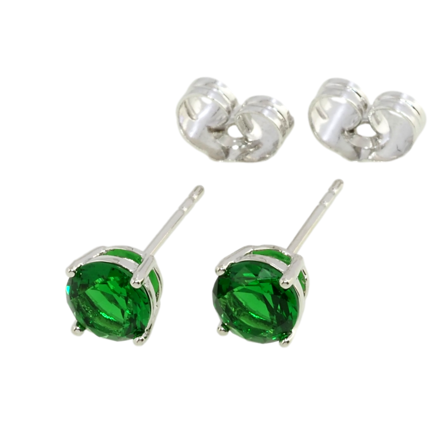 Серьги Xuping Родий пусеты Зеленые фианиты в 4-х крапановой оправе ø 6мм фото №1