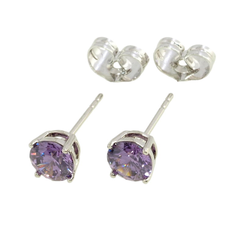 Серьги Xuping Родий пусеты Сиреневые фианиты в 4-х крапановой оправе ø 6мм фото №15