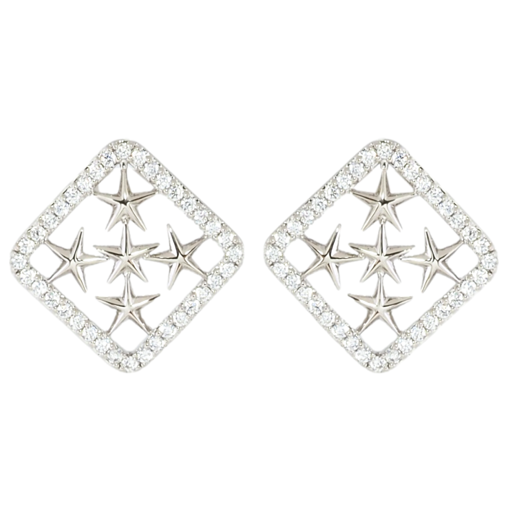 Серьги Xuping Родий пусеты Звездный узор в обрамлении циркония фото №6 Серьги Xuping Родий пусеты Звездный узор в обрамлении циркония фото №6