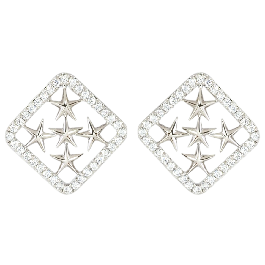 Серьги Xuping Родий пусеты Звездный узор в обрамлении циркония фото №1 Серьги Xuping Родий пусеты Звездный узор в обрамлении циркония фото №1