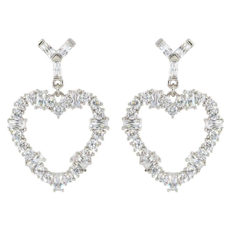 Серьги Xuping Родий пусеты Кристальные сердечки фото №1