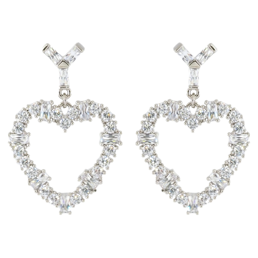Серьги Xuping Родий пусеты Кристальные сердечки фото №1