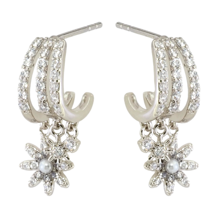 Серьги Xuping Родий пусеты Дуги с цветочными подвесками фото №10 Серьги Xuping Родий пусеты Дуги с цветочными подвесками фото №10