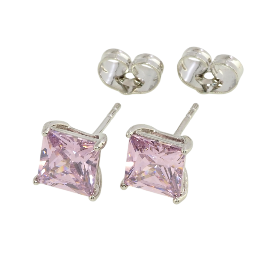 Серьги Xuping Родий пусеты Розовый фианит 7х7мм фото №1