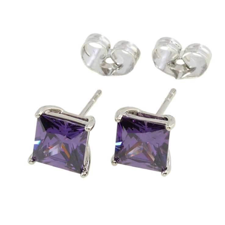 Сережки Xuping Родій пусети Бузкові фіаніти 7х7мм фото №2 Сережки Xuping Родій пусети Бузкові фіаніти 7х7мм фото №2