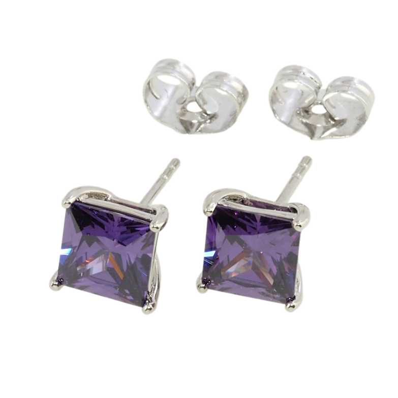 Серьги Xuping Родий пусеты Сиреневые фианиты 7х7мм фото №3