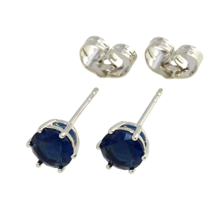 Серьги Xuping Родий пусеты Синие фианиты в 6-ти крапановой оправе ø 6мм фото №17