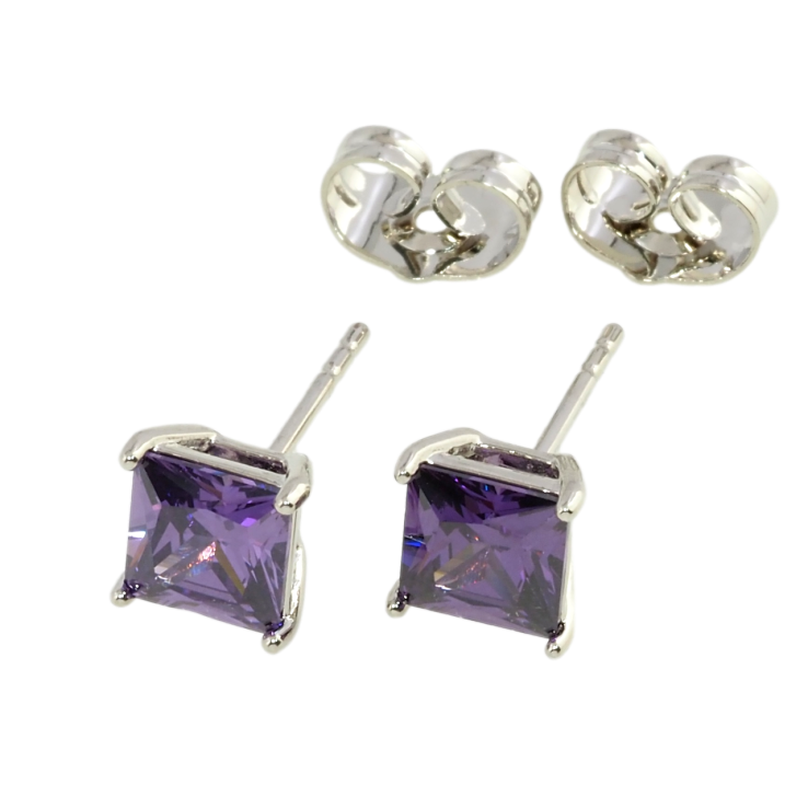 Сережки Xuping Родій пусети Бузкові фіаніти 6х6мм фото №3 Сережки Xuping Родій пусети Бузкові фіаніти 6х6мм фото №3