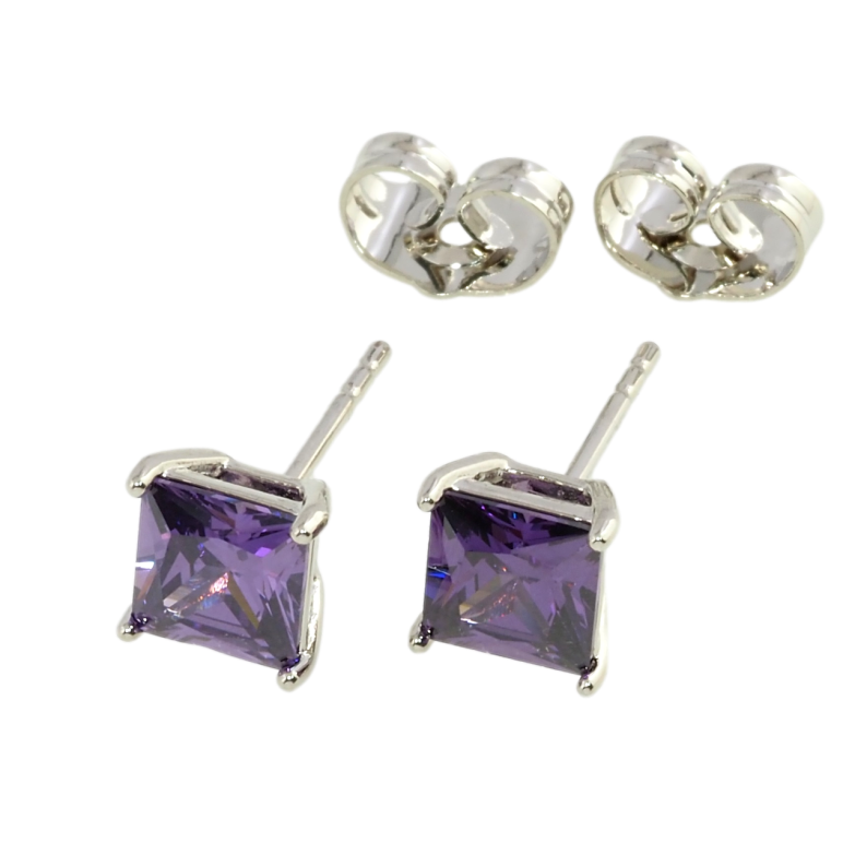 Сережки Xuping Родій пусети Бузкові фіаніти 6х6мм фото №1