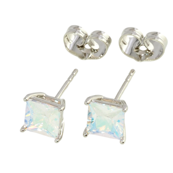 Серьги Xuping Родий пусеты Радужные фианиты 6х6мм фото №19
