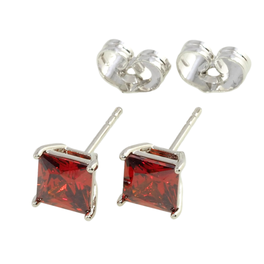 Серьги Xuping Родий пусеты Красные фианиты 6х6мм фото №1