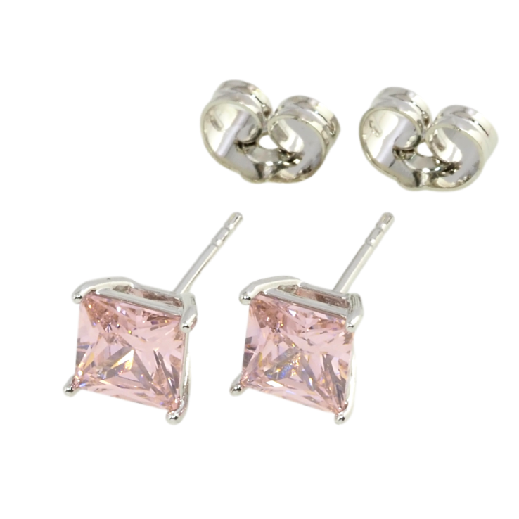 Серьги Xuping Родий пусеты Розовые фианиты 6х6мм фото №17
