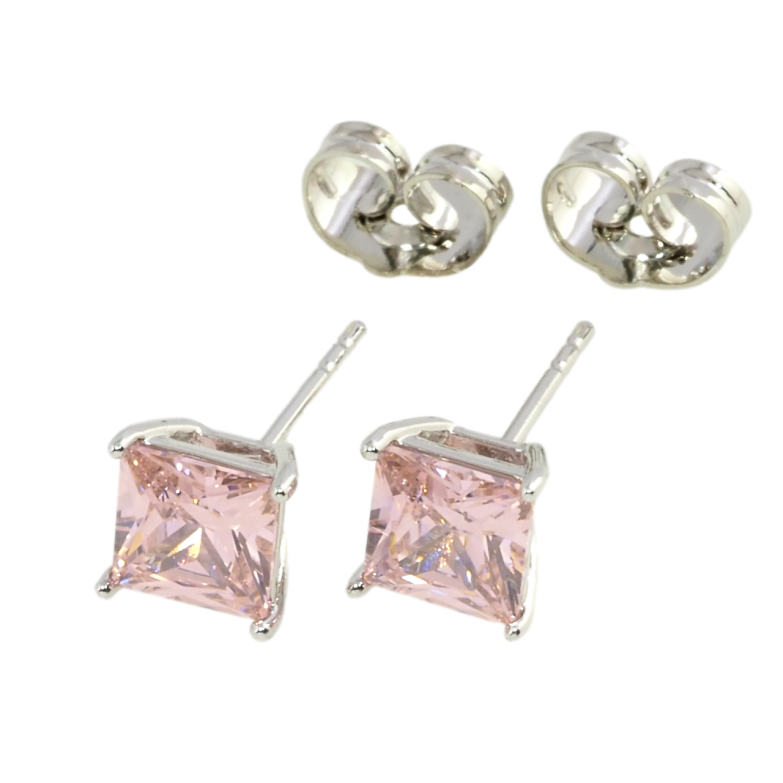 Серьги Xuping Родий пусеты Розовые фианиты 6х6мм фото №3 Серьги Xuping Родий пусеты Розовые фианиты 6х6мм фото №3