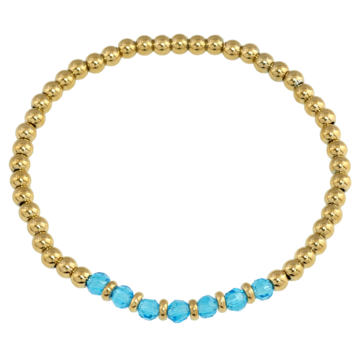 Браслет Xuping TTM Stainless Steel колір 14K Золотисті та блакитні намистини на гумці розмір 17-20см х 4мм фото №14 Браслет Xuping TTM Stainless Steel колір 14K Золотисті та блакитні намистини на гумці розмір 17-20см х 4мм фото №14