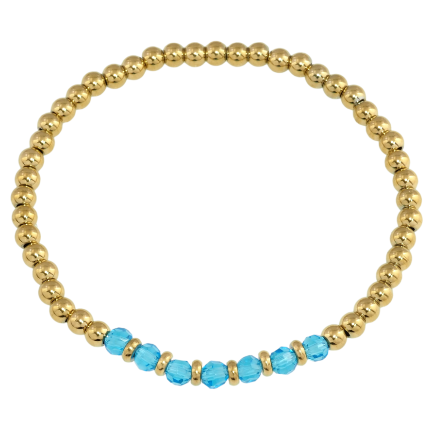 Браслет Xuping TTM Stainless Steel колір 14K Золотисті та блакитні намистини на гумці розмір 17-20см х 4мм фото №1