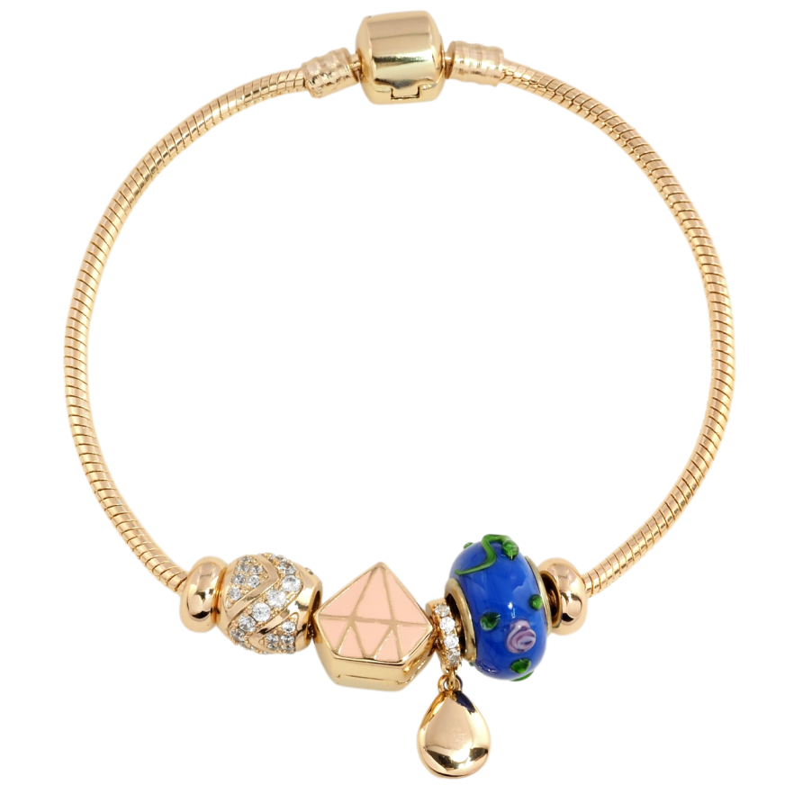 Браслет Xuping Позолота 18K У стилі Pandora Ювелірний шнур з намистинами довжина 21.5см х 3мм фото №1