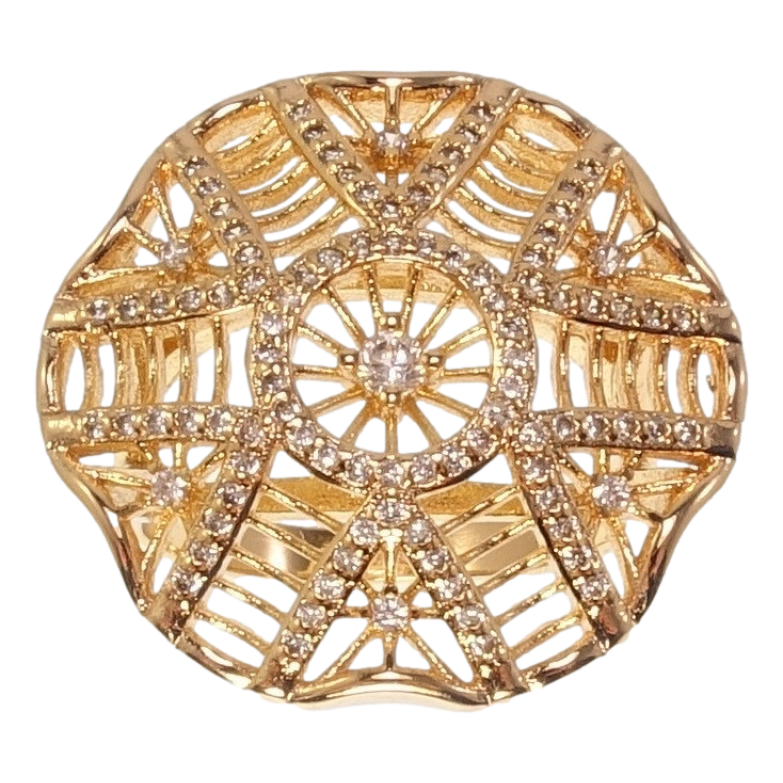 Каблучка Xuping Позолота 18K Великий Різьблений Купол з Інкрустацією Цирконій Хвилястий Край фото №1