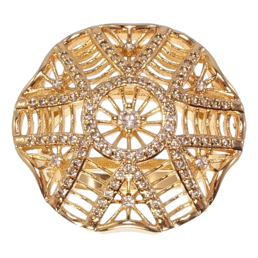 Каблучка Xuping Позолота 18K Великий Різьблений Купол з Інкрустацією Цирконій Хвилястий Край фото №1