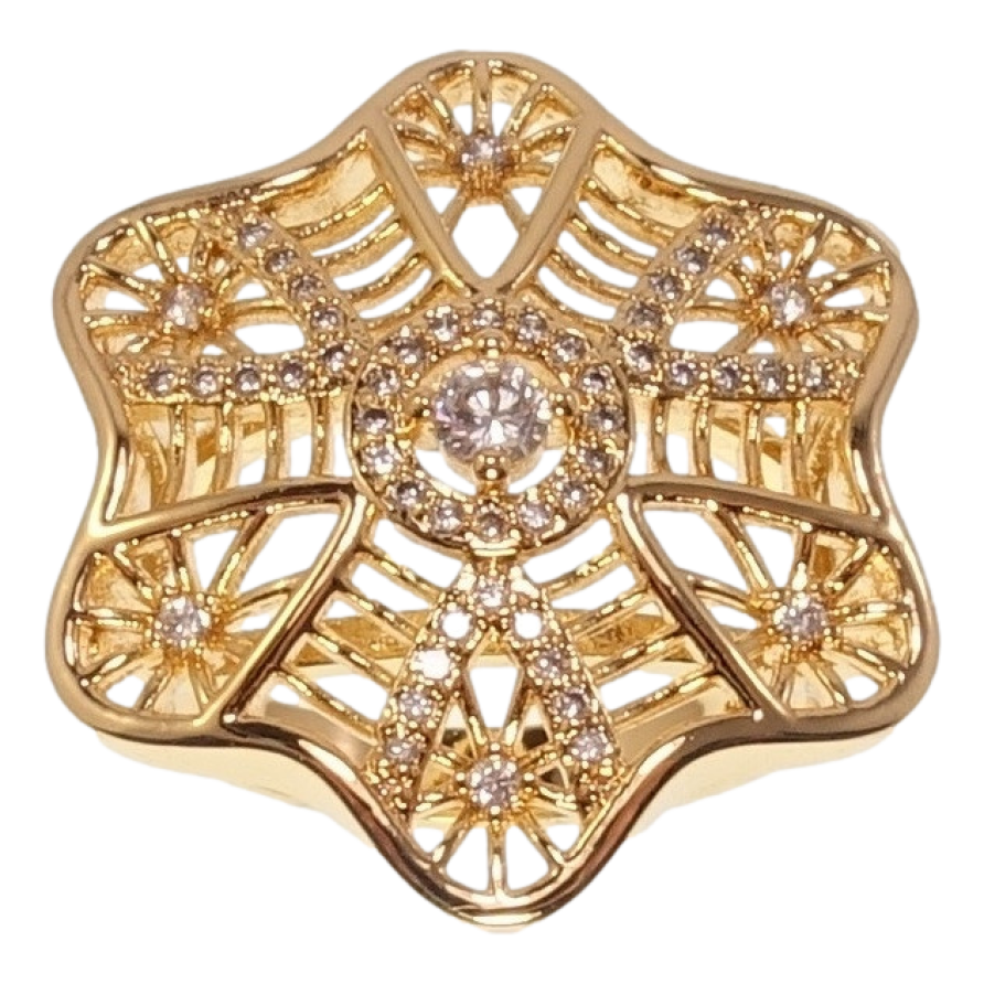 Каблучка Xuping Позолота 18K Великий Фігурний Купол Різьблений Візерунок з Інкрустацією Цирконій фото №1