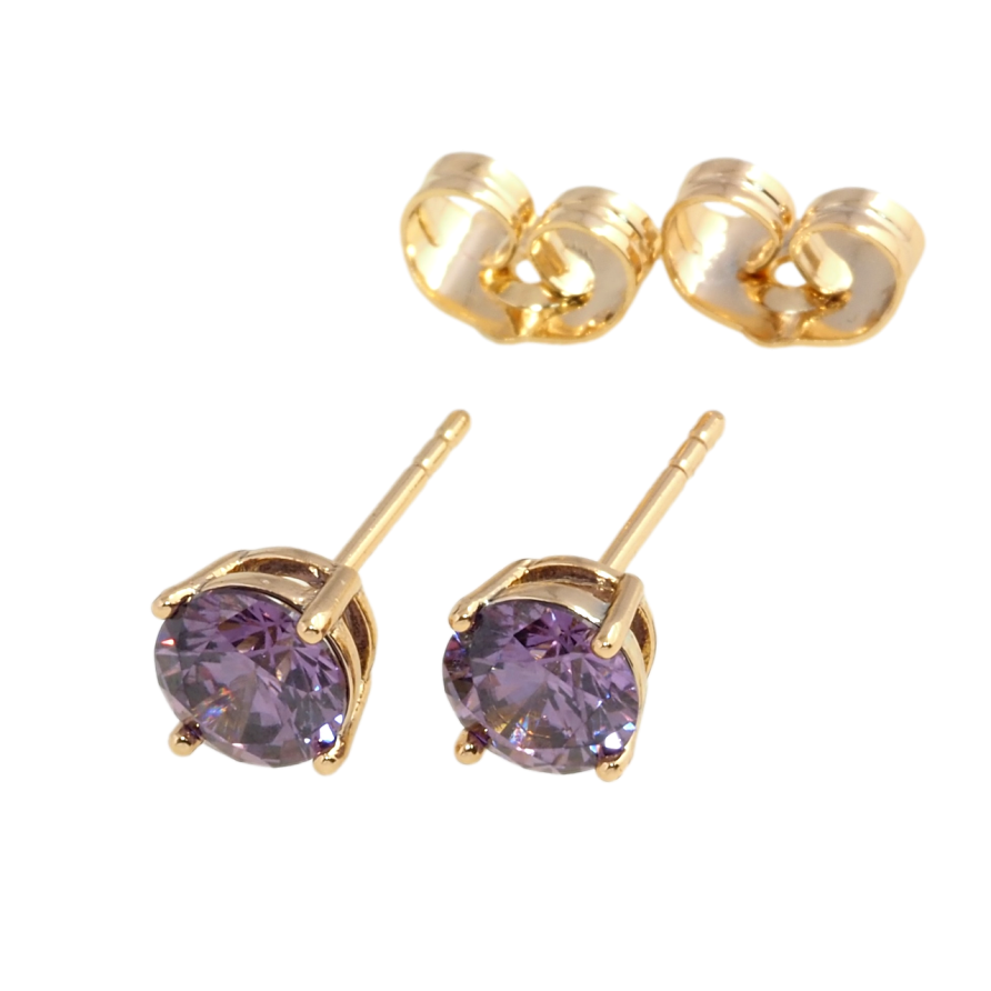 Серьги Xuping Позолота 18K пусеты Сиреневые фианиты в 4-х крапановой оправе ø 6мм фото №1 Серьги Xuping Позолота 18K пусеты Сиреневые фианиты в 4-х крапановой оправе ø 6мм фото №1