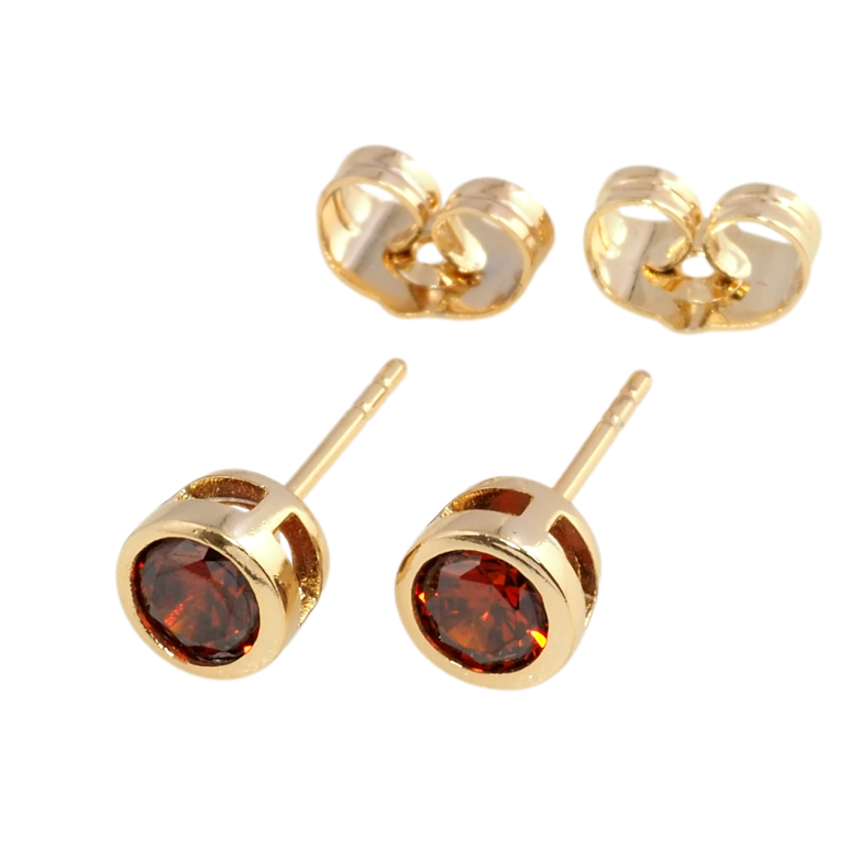 Серьги Xuping Позолота 18K пусеты Красные фианиты в ободковой оправе ø 6мм фото №1