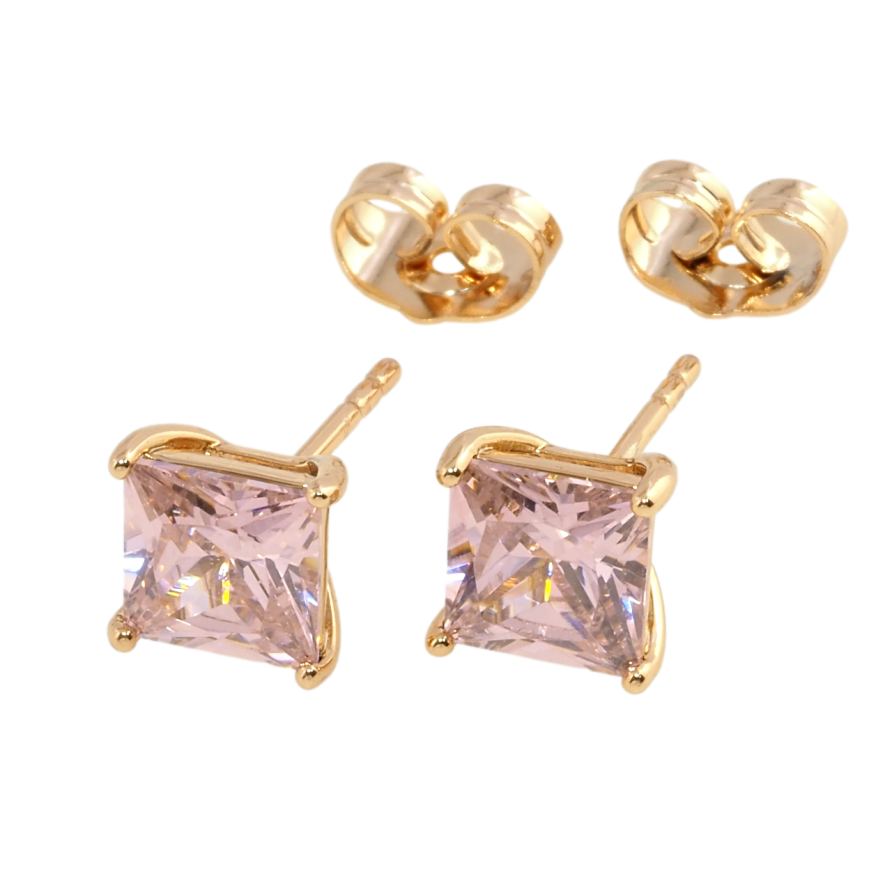 Серьги Xuping Позолота 18K пусеты Розовые фианиты в 4-х крапановой оправе 7х7мм фото №1