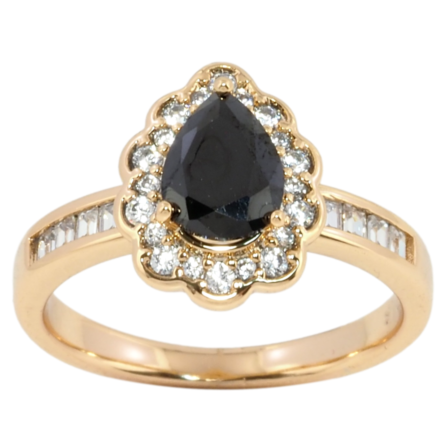 Кольцо Xuping Позолота 18K Черная кристальная капелька в обрамлении циркония фото №1