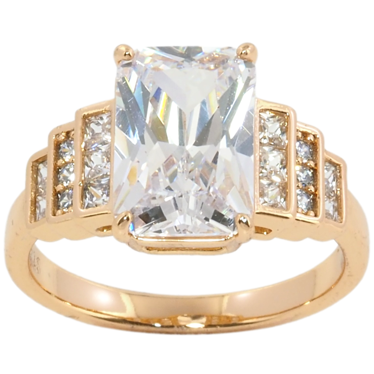 Кольцо Xuping Позолота 18K Крупный фианит с дорожками циркония фото №9