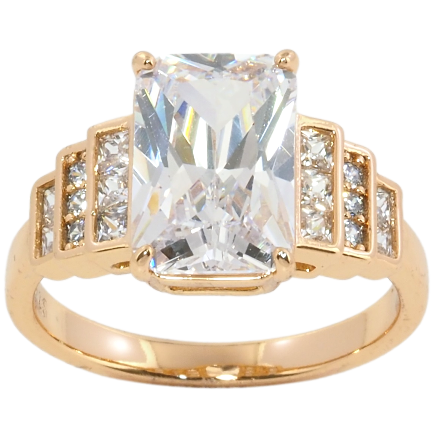 Кольцо Xuping Позолота 18K Крупный фианит с дорожками циркония фото №1