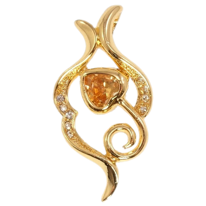Кулон Fallon Позолота 18K Філігранний орнамент із помаранчевим кристалом фото №1 Кулон Fallon Позолота 18K Філігранний орнамент із помаранчевим кристалом фото №1