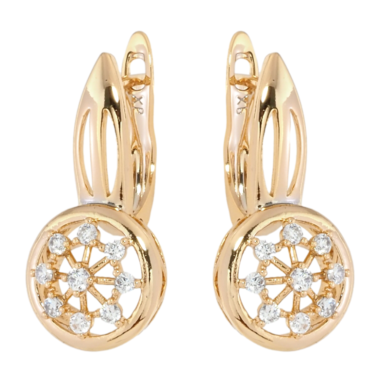 Сережки Xuping Позолота 18K англійський замок Круги із візерунком цирконієм фото №1