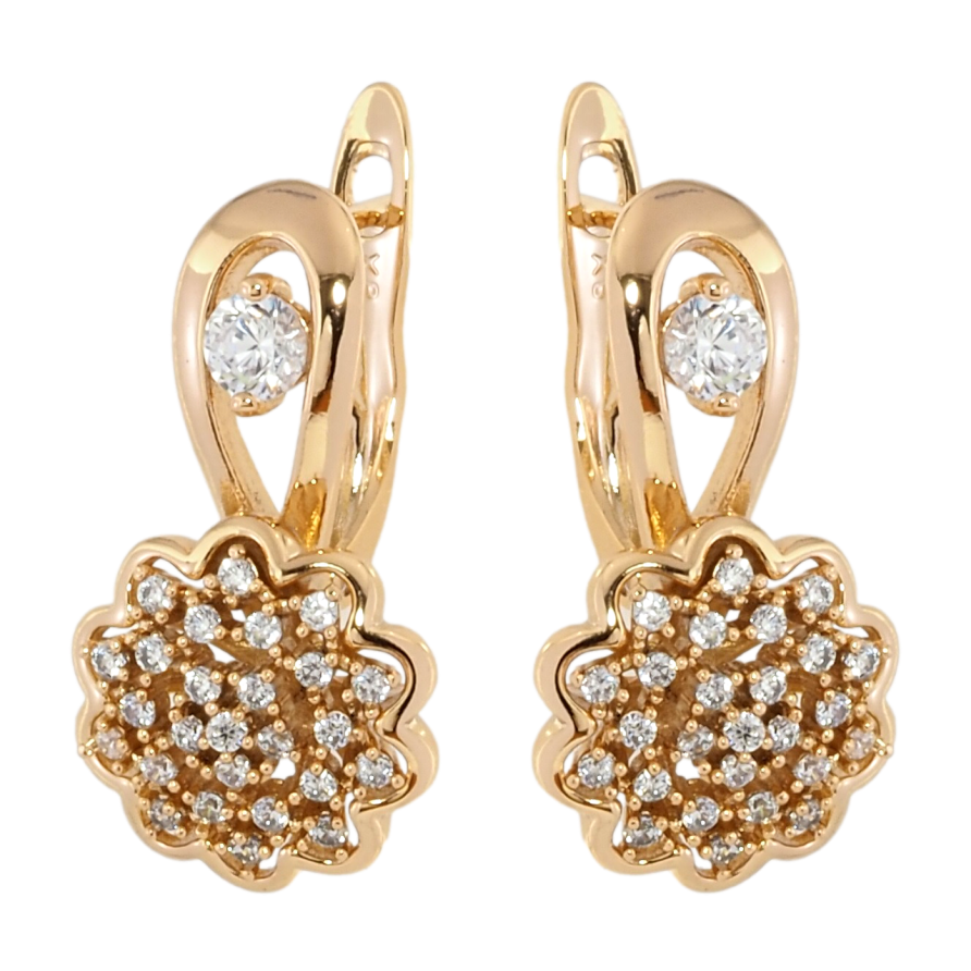Серьги Xuping Позолота 18K английский замок Цветочки с инкрустацией цирконием фото №1