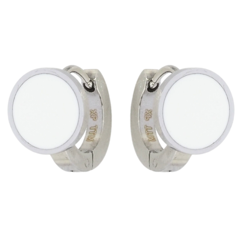 Серьги Xuping TTM Stainless Steel цвет Родий колечки Круги с белой эмалью фото №11