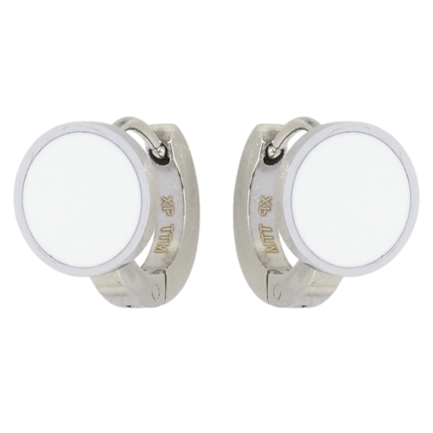 Серьги Xuping TTM Stainless Steel цвет Родий колечки Круги с белой эмалью фото №1