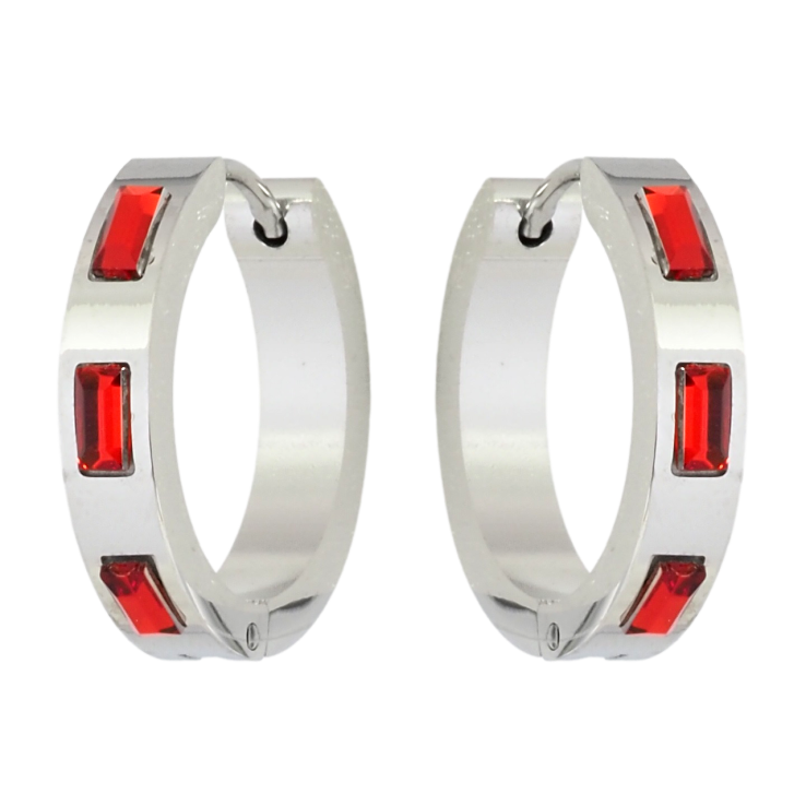 Серьги Xuping TTM Stainless Steel цвет Родий колечки Вставки красные кристаллы фото №5