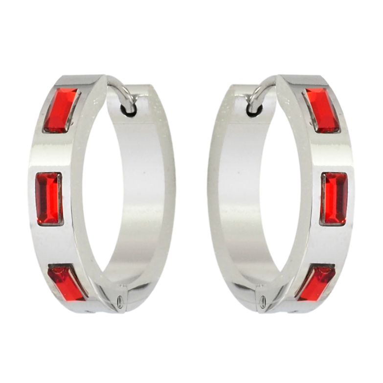 Серьги Xuping TTM Stainless Steel цвет Родий колечки Вставки красные кристаллы фото №3