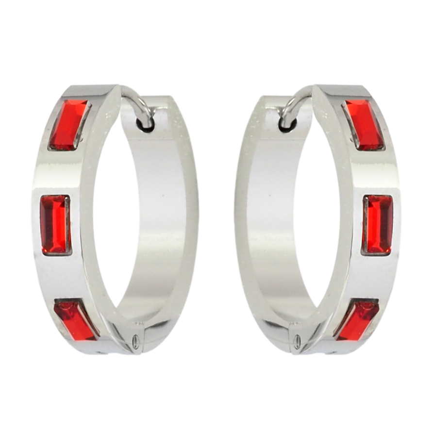 Серьги Xuping TTM Stainless Steel цвет Родий колечки Вставки красные кристаллы фото №1