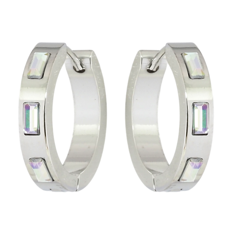 Сережки Xuping TTM Stainless Steel колір Родій колечка Вставки райдужні кристали фото №1